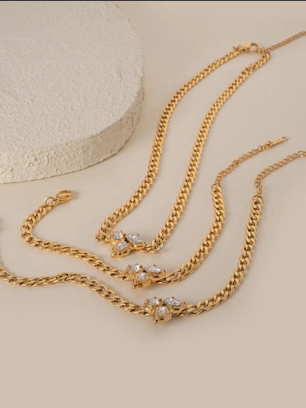 Gold Crystal Flower Chain Necklace - Women Jewelry